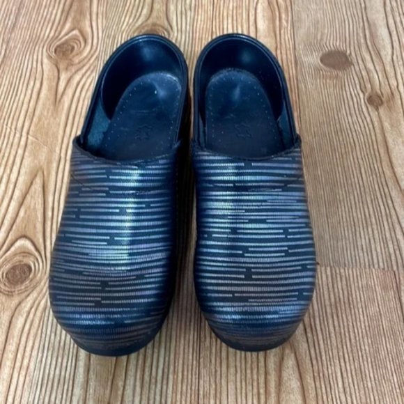 DANSKO Black & Silver Metallic Stripe Clogs 37 SB2 - Picture 2 of 9